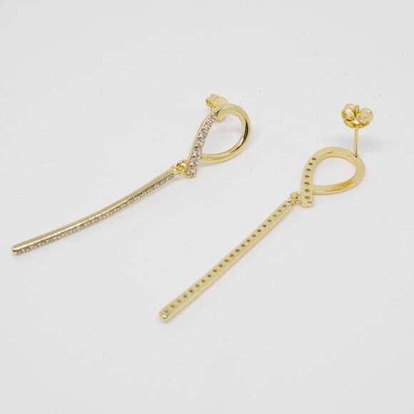 NEW Gold Rhinestone Stick Dangle Earrings - Picture 5 of 9